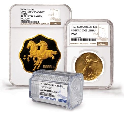 NGC-graded coins in holders